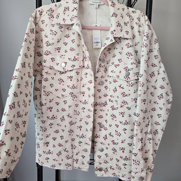 Francesca's Collections Jackets & Blazers - NWT Francescas Pink and Cream Floral Jean Jacket Oversized